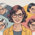 coupe de cheveux femme 50 ans avec lunettes illustration stylisée