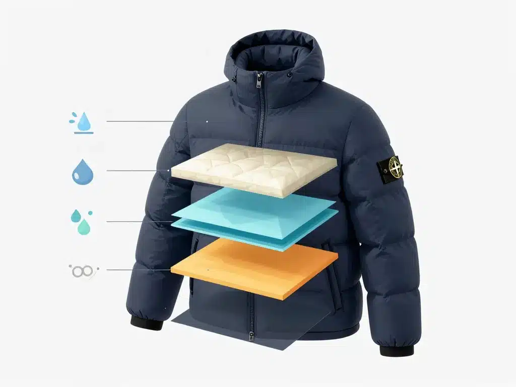 diagramme des couches techniques d'une doudoune stone island
