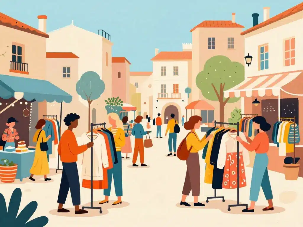 Illustration quartiers friperie Montpellier diversité boutiques