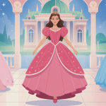 robe de princesse élégante devant palais féerique