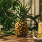 10 bienfaits de l ananas sur table avec boisson et tranches