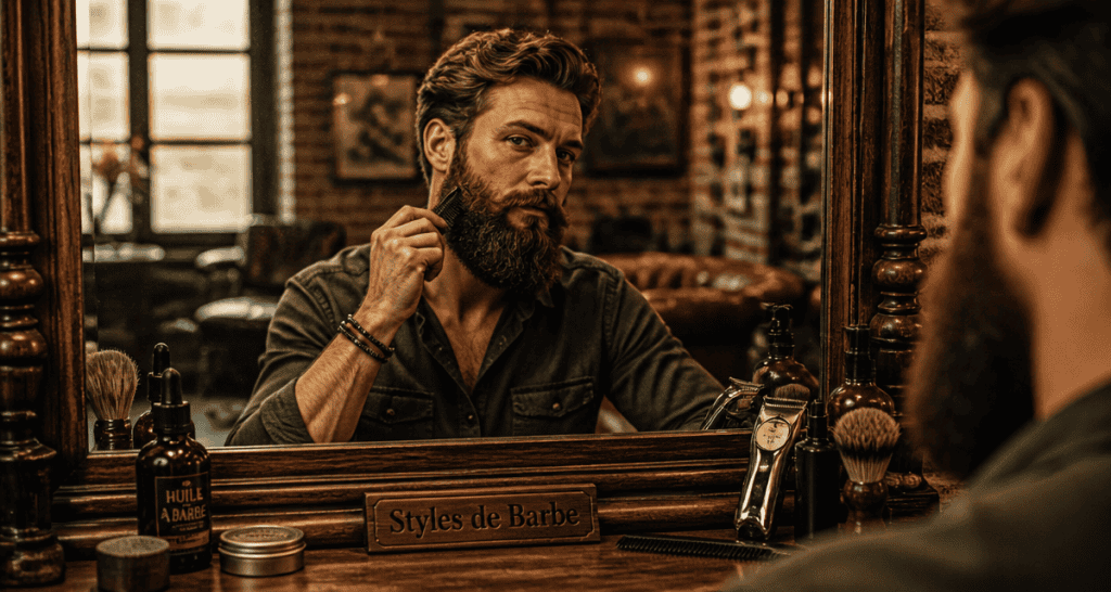 barbe style homme peignant devant miroir
