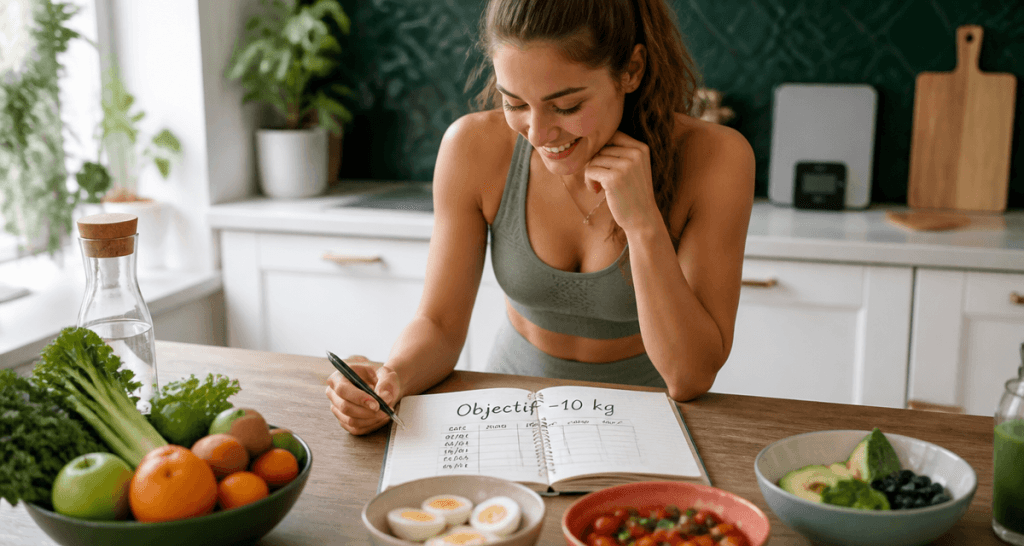 Combien de temps pour perdre 10 kg avec Weight Watchers, femme carnet cuisine