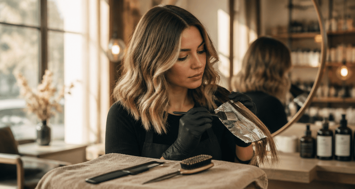 comment faire un balayage cheveux mi-longs devant miroir