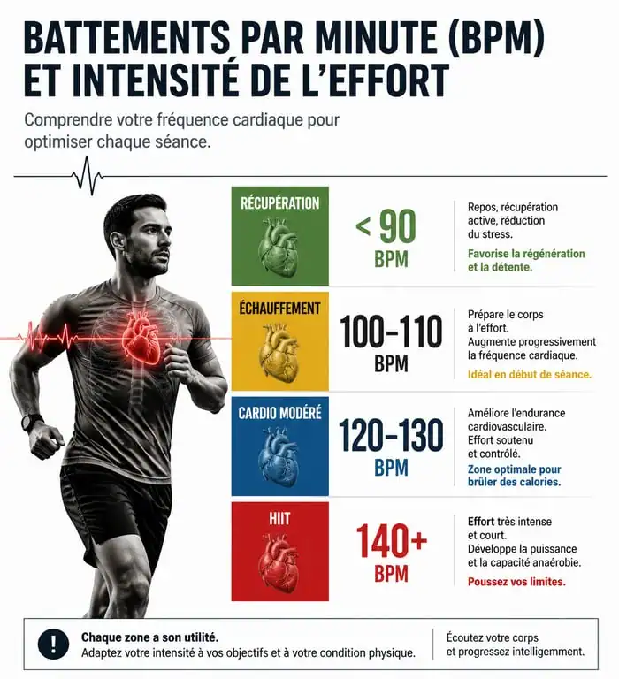 Infographie des zones de BPM pour le fitness en musique
