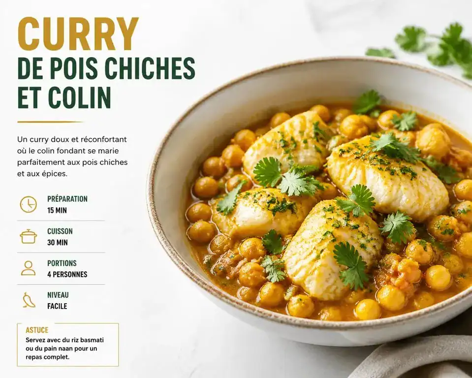 Curry de pois chiches et colin, un repas riche en protéines