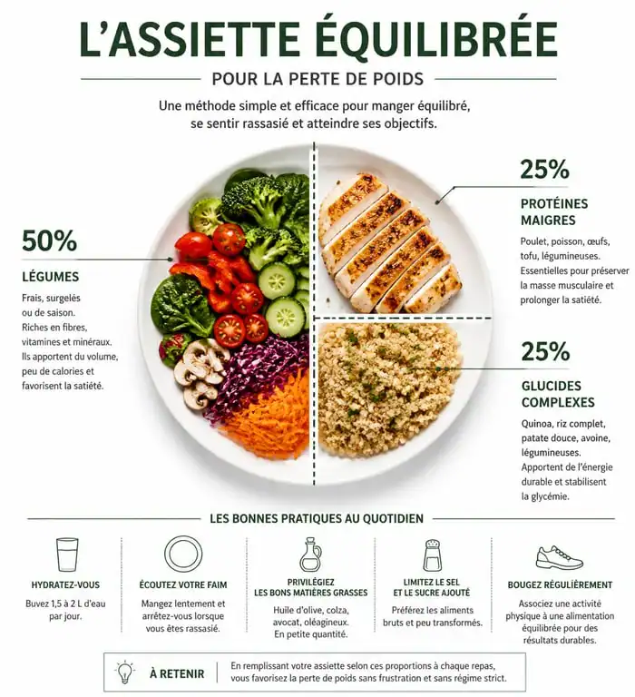 Infographie méthode de l'assiette pour régime équilibré
