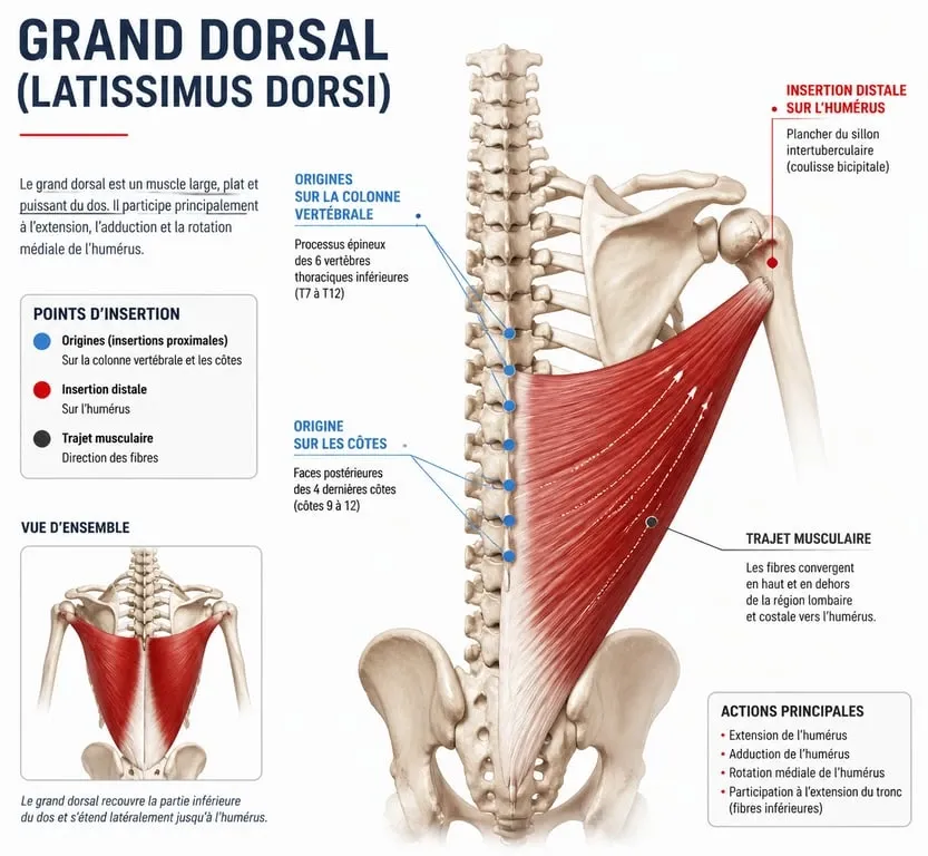 Schéma anatomique du muscle grand dorsal latissimus dorsi