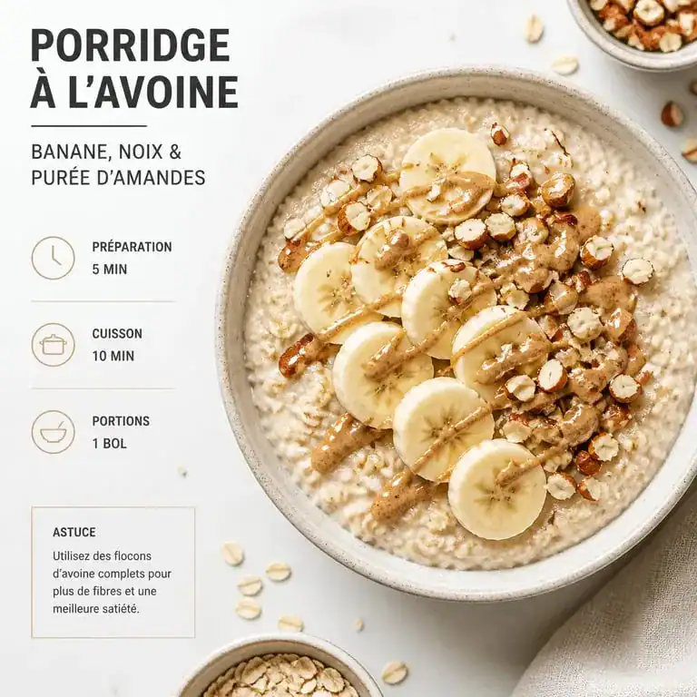 Bol de porridge équilibré avec bananes et noix pour un petit déjeuner sain