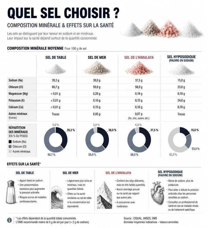 Infographie comparative des différents types de sel pour la santé