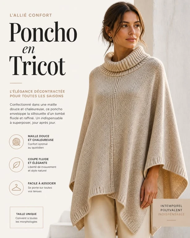 Femme portant un poncho tricot femme élégant et moderne