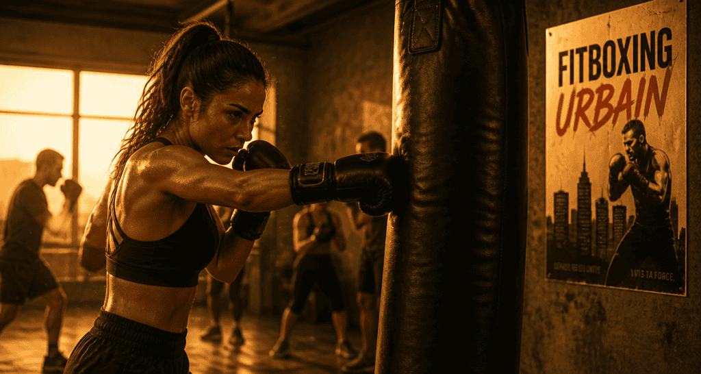Femme fitboxing sac de frappe salle
