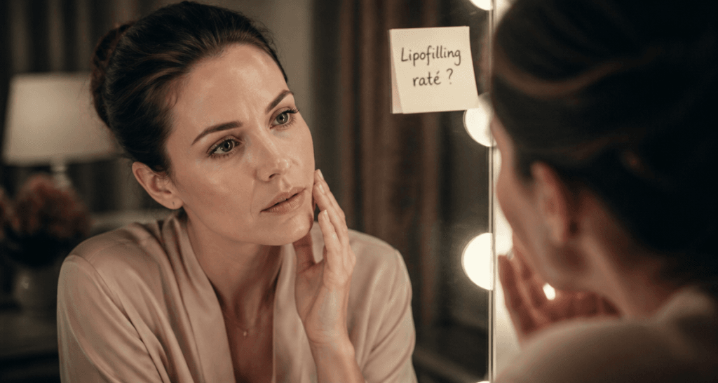 lipofilling visage raté femme miroir