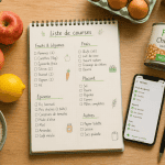 liste courses alimentaires structurée avec aliments frais
