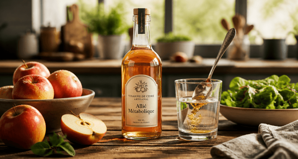meilleur vinaigre pour la sante flacon cidre pommes salade