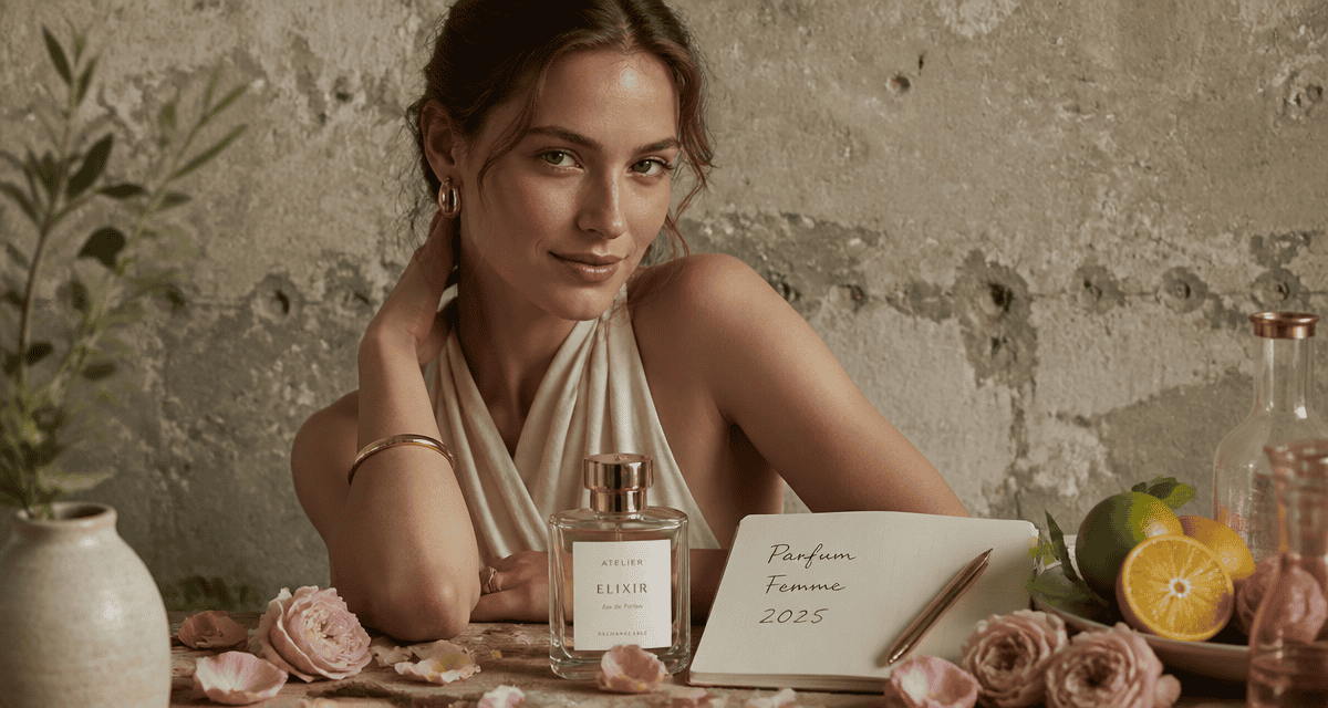 Parfum femme 2025 flacon bijou sur table