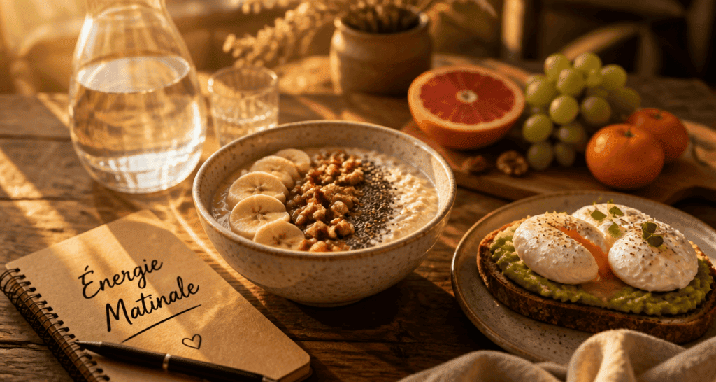 petit dej équilibré recette porridge banane toast avocat œuf