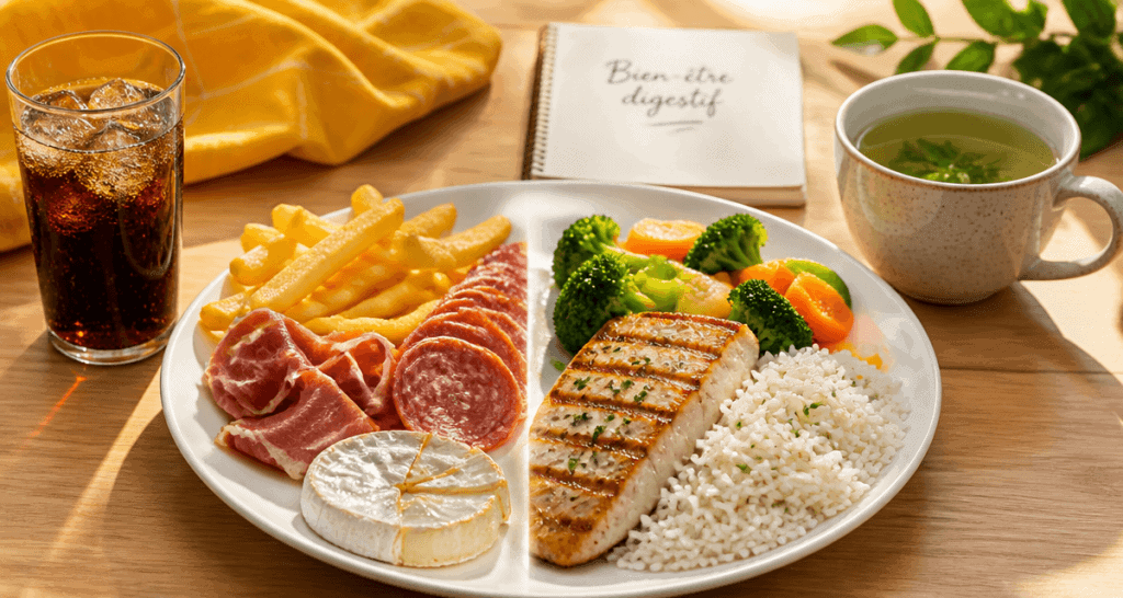 Probleme de digestion aliments a eviter assiette sains malsains