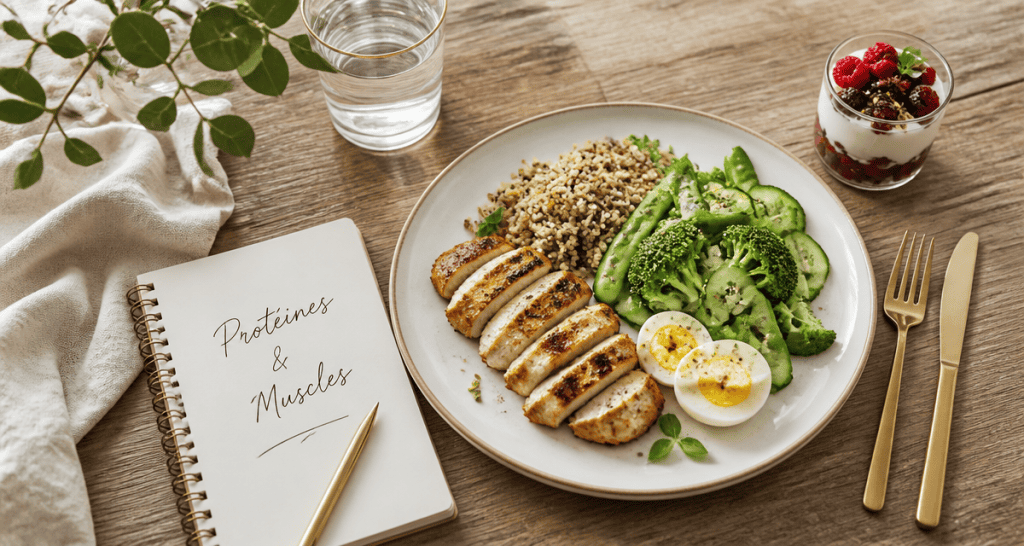 recette riche en proteine musculation assiette poulet quinoa oeufs