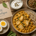 repas riche en proteine avec curry pois chiches colin quinoa