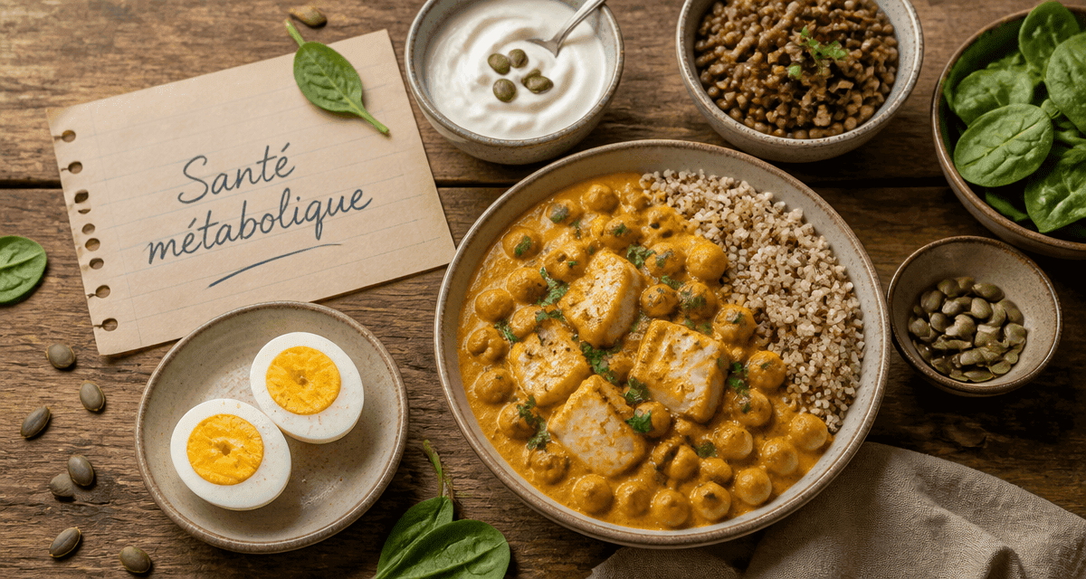 repas riche en proteine avec curry pois chiches colin quinoa