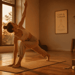 Femme pratiquant vinyasa dans un studio lumineux