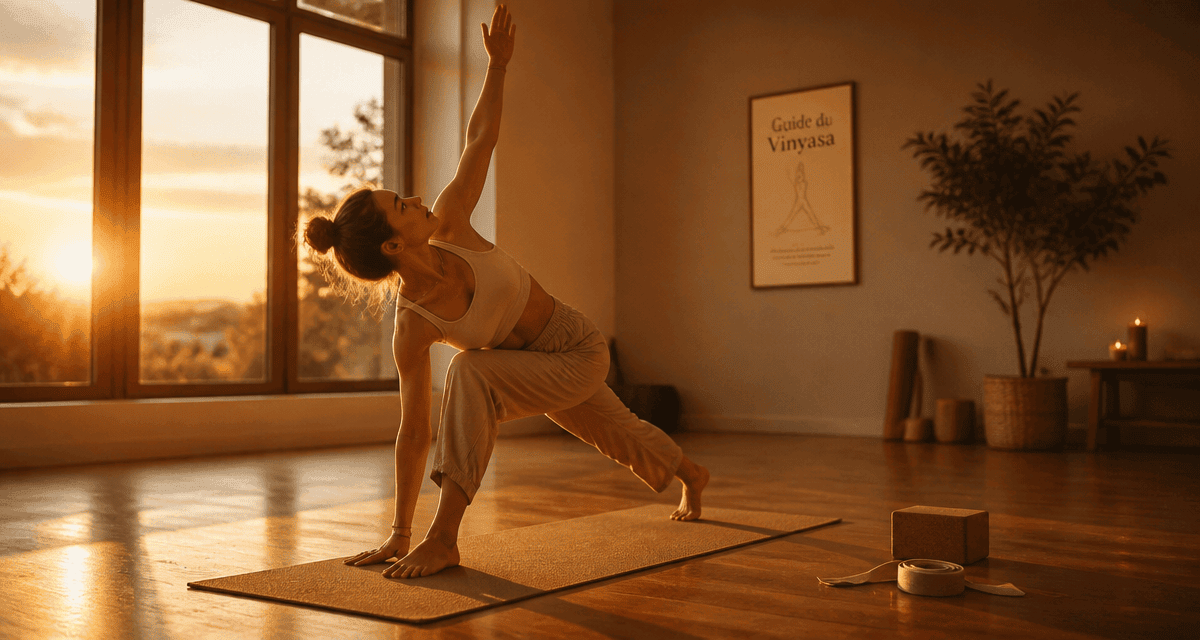 Femme pratiquant vinyasa dans un studio lumineux