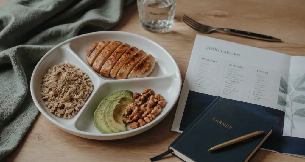 2000 calories par jour : menu type sur table et fiche nutritionnelle