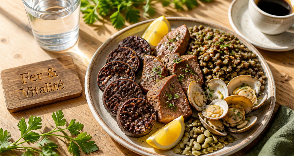 aliment pour manque de fer assiette aliments fer