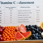 Photo : classement fruit vitamine C, acérola, argousier, goyave, cassis, orange