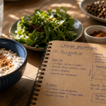 Comment faire baisser la glycemie : bol d’avoine, yaourt et cannelle, assiette de salade