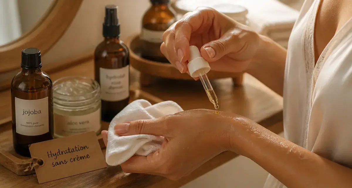 Comment hydrater sa peau sans crème : huile de jojoba sur peau humide, routine naturelle