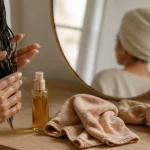 Comment lisser ses cheveux sans lisseur : sérum sur cheveux humides et microfibre