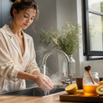 comment ne pas tomber malade femme se lave les mains cuisine