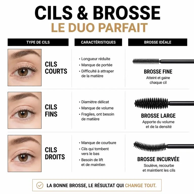 Infographie comparative pour choisir son mascara selon son type de cils