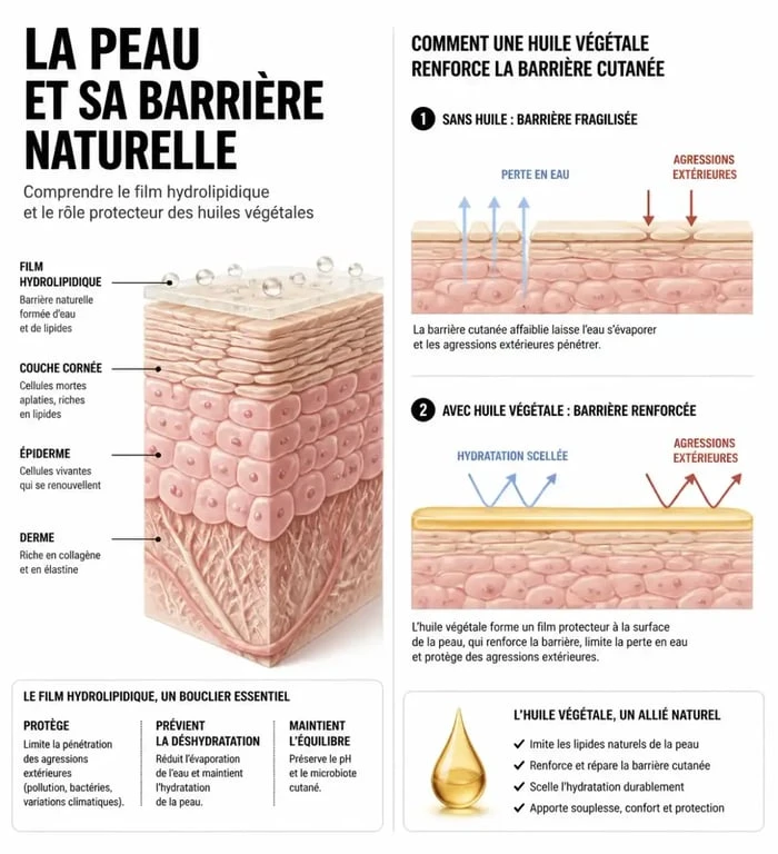 Schéma explicatif du fonctionnement de l'hydratation de la peau sans crème hydratante