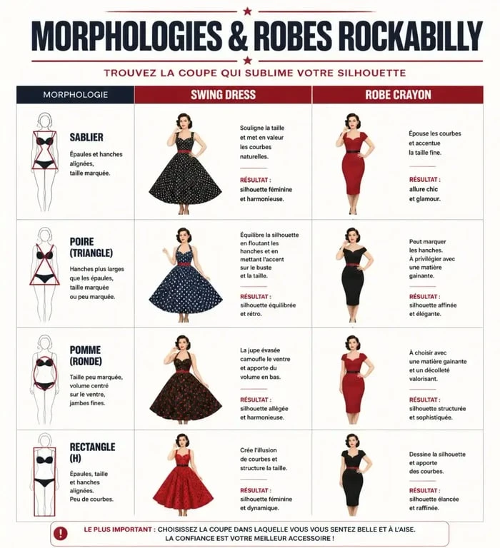 Guide visuel des morphologies pour choisir sa robe rockabilly idéale
