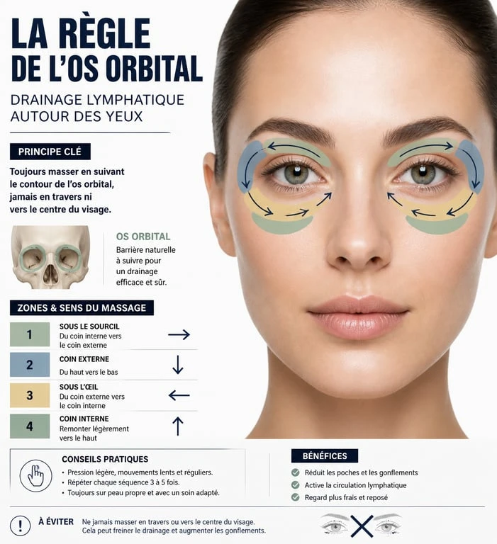 Schéma explicatif pour appliquer le contour des yeux correctement sur l'os orbital