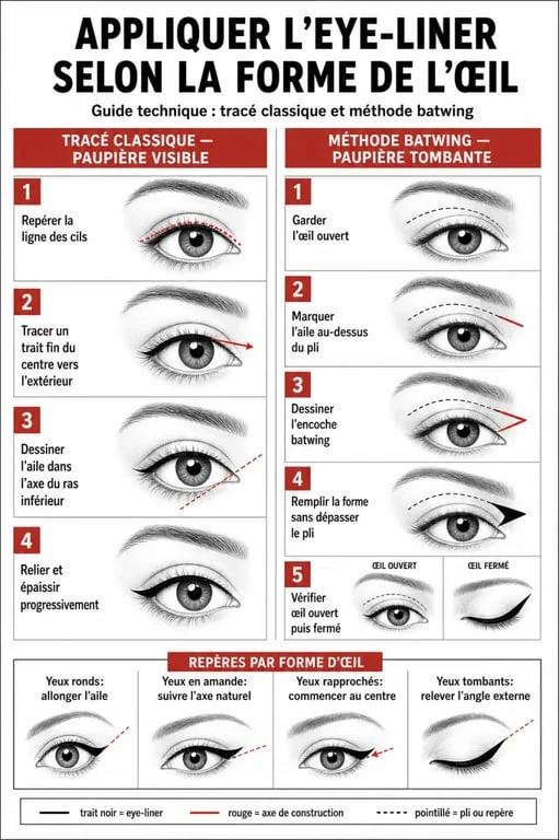Infographie montrant comment mettre de l'eye liner selon la forme de l'œil