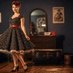 Robe rockabilly noire à pois avec jupon tulle visible