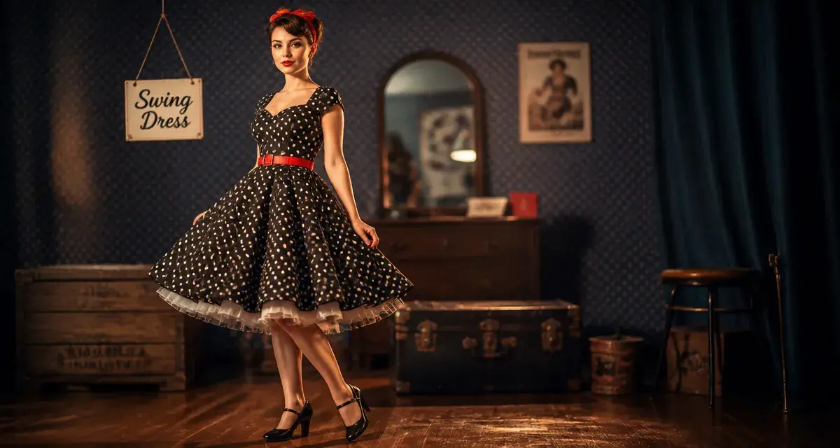 Robe rockabilly noire à pois avec jupon tulle visible