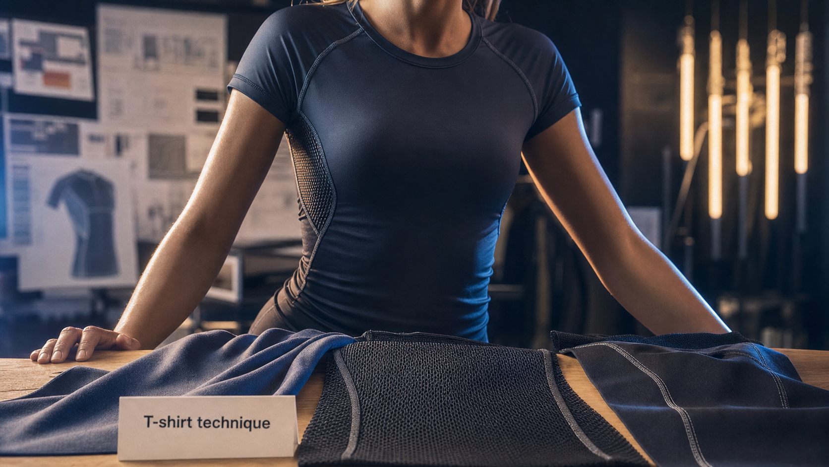 t shirt de sport femme technique : tissus mesh et polyester en studio