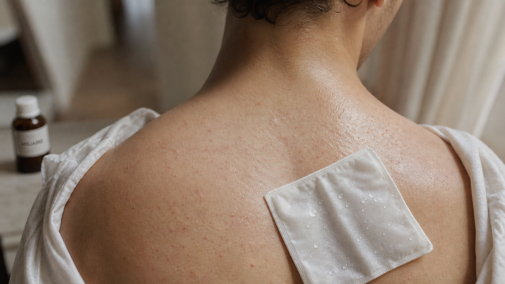 Bouton de chaleur adultes : miliaire avec petites papules sur la nuque