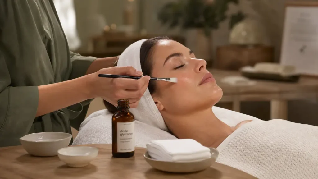 c est quoi un peeling : application d’acide glycolique sur le visage