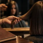 Photo coupe carré long lisse : raie, nuque lisse