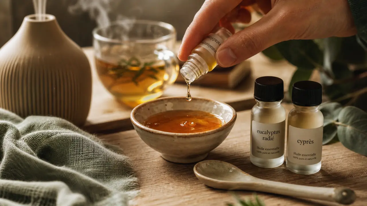 Huile essentielle toux seche : miel et eucalyptus pour apaiser la gorge