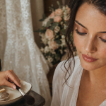 Maquillage pour mariée brune : teint lumineux cuivre, pinceau et palette