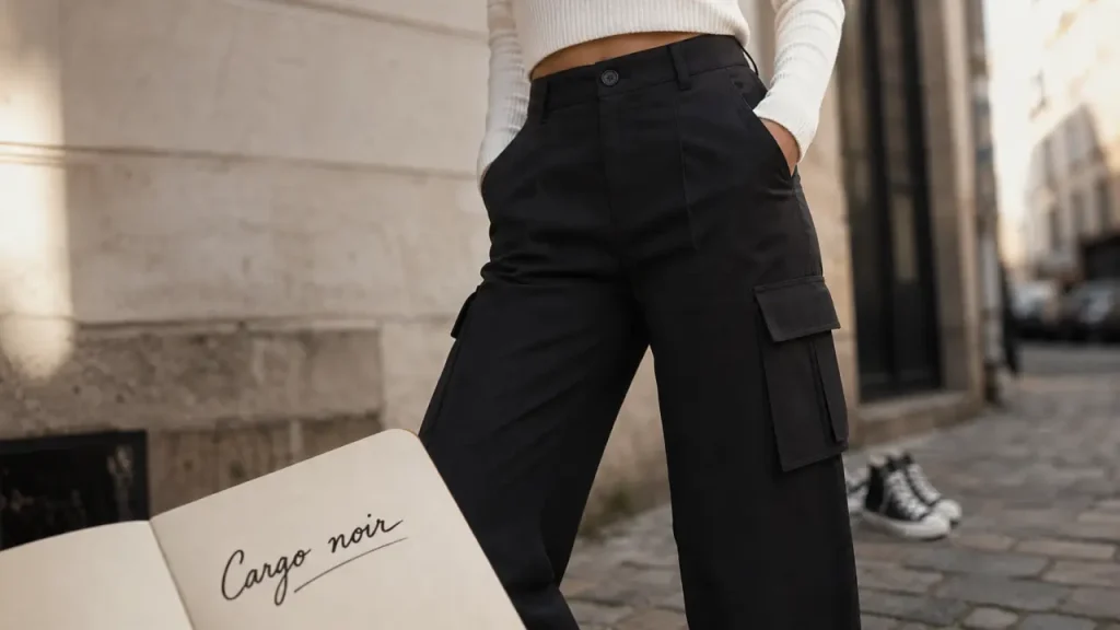 Pantalon cargo femme noir : taille haute, poches et coupes pour équilibrer la silhouette