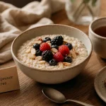 Petit déjeuner cholestérol avec fibres : porridge, avoine, baies
