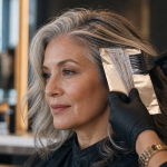 Quel balayage sur cheveux blancs : balayage argenté sans démarcation en salon
